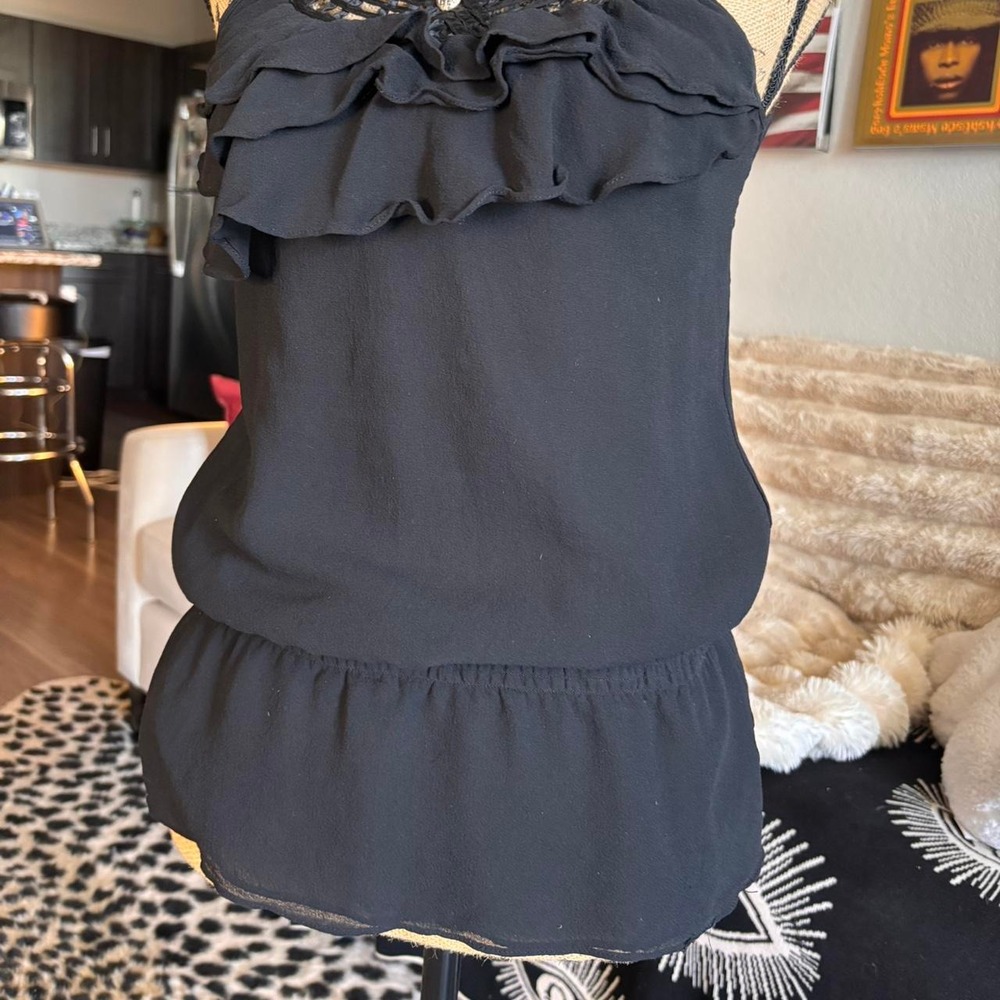 100% Silk Ruffle Blouse Dark Boho Top 🖤 - Picture 3 of 6